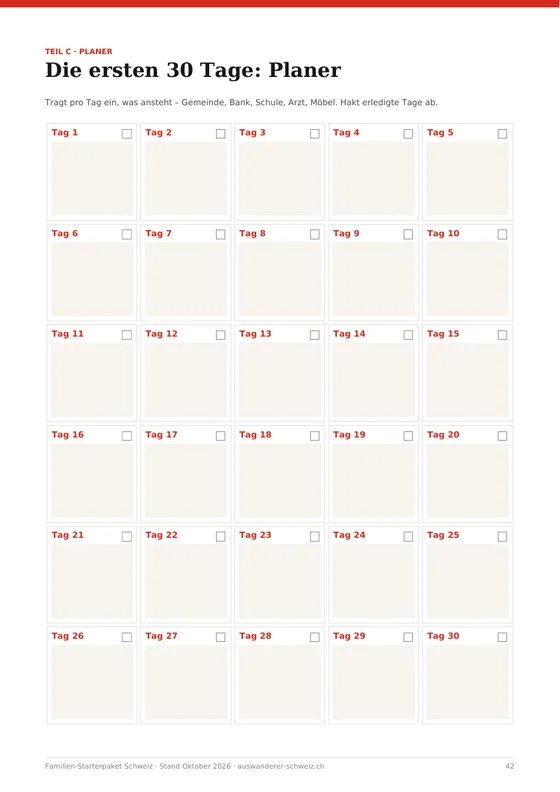 Die ersten 30 Tage: Planer